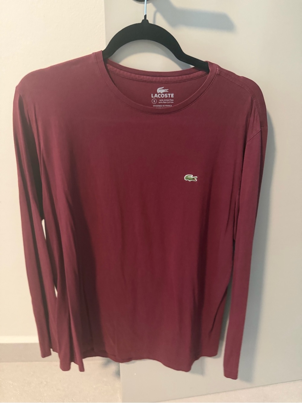 Lacoste Men’s Long-Sleeve Crew Neck Shirt - Burgundy Size 5
